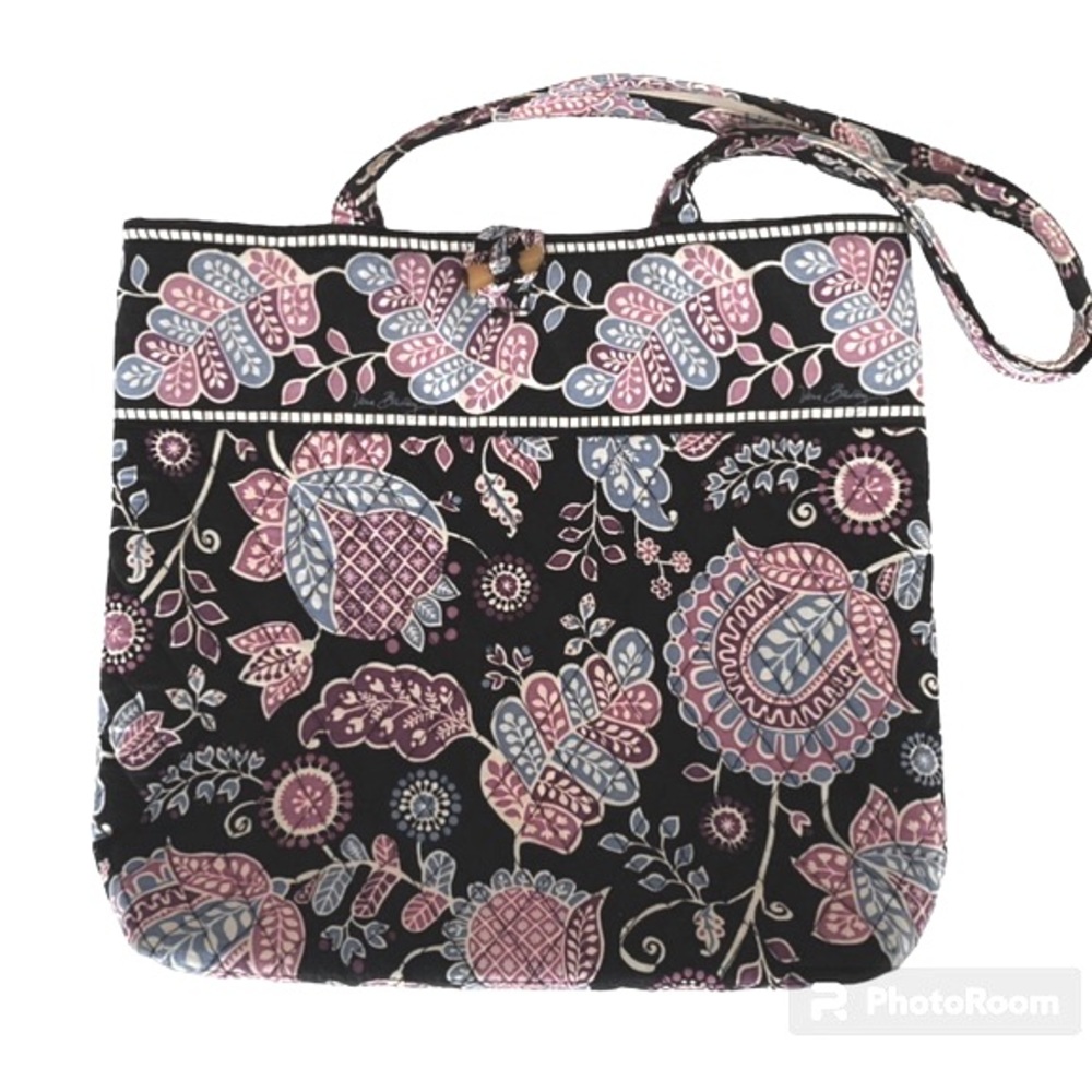 🩷💙 Vera Bradley “Alpine Floral” Tote Bag. Blue, Pink & White Flowers on Black